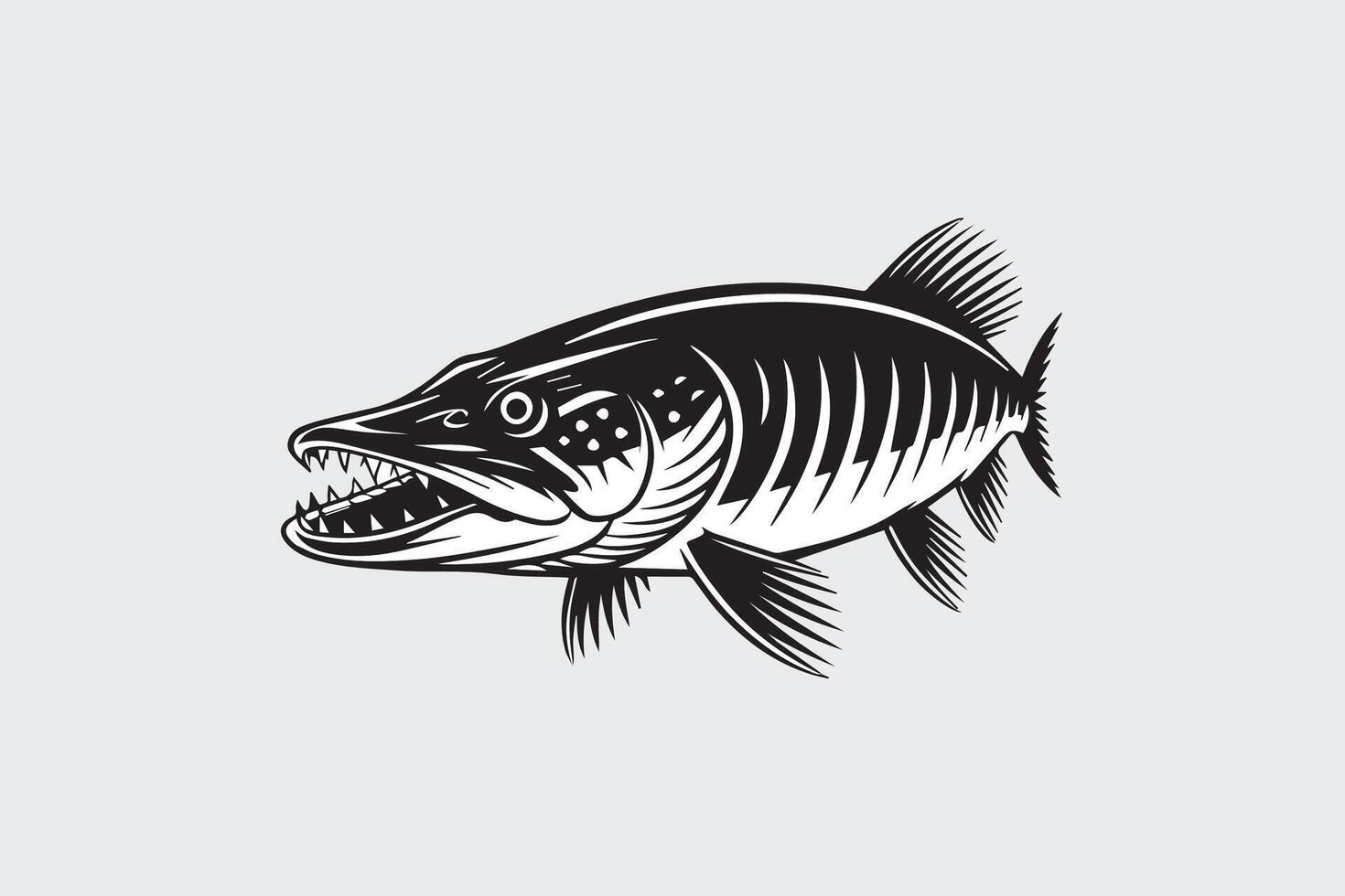 aggressive fish illustration silhouette vector