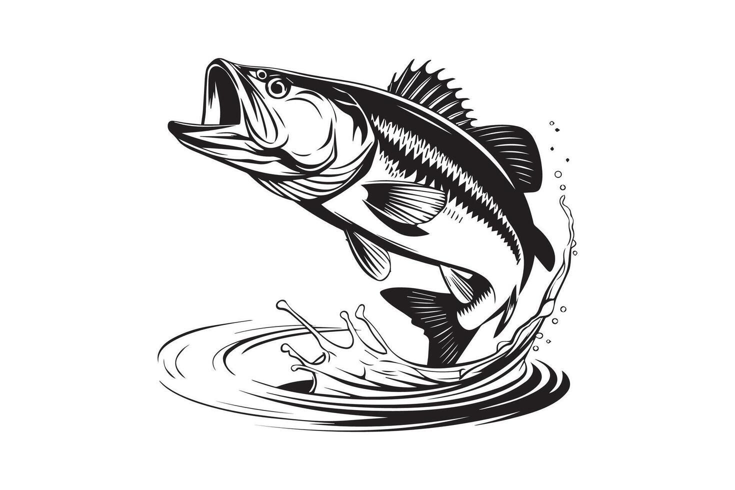 fishing bass black vector