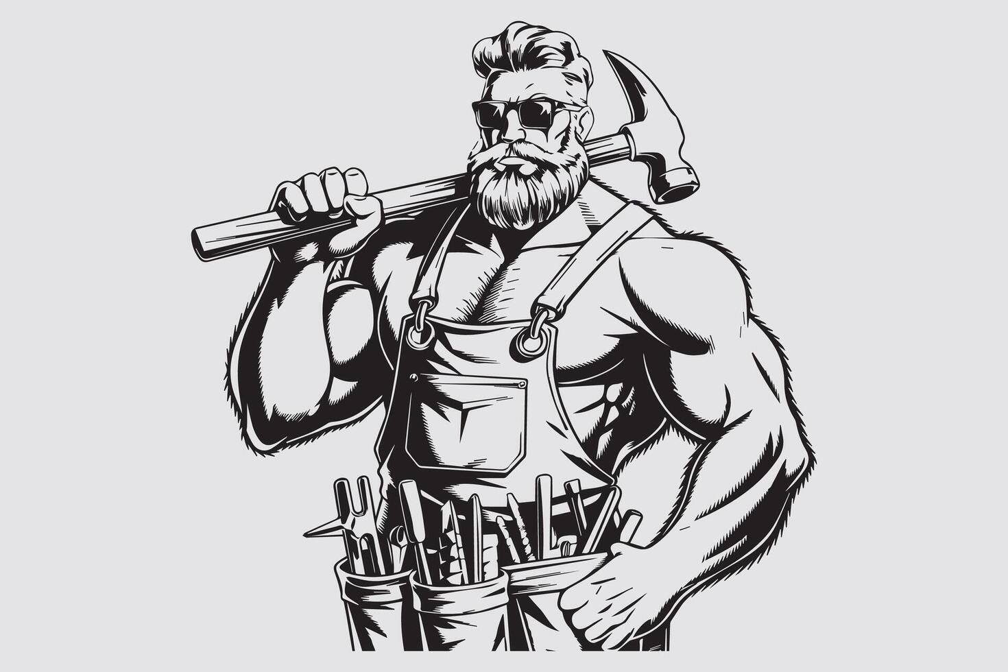 Bearded Craftsman with Hammer Silhouette vector