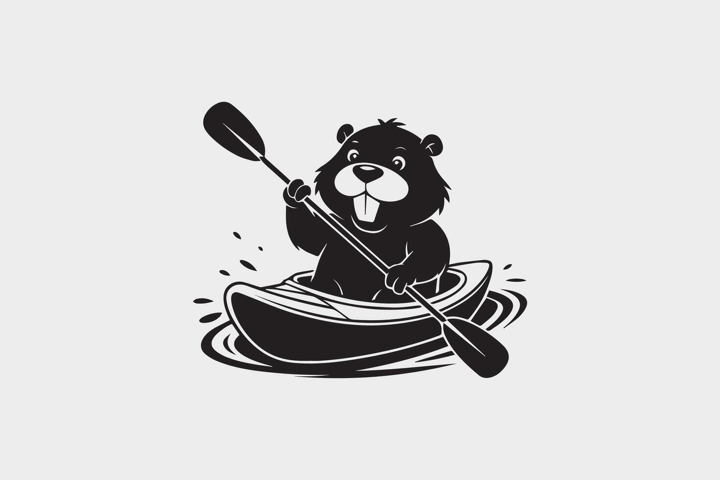 beaver kayaking silhouette vector