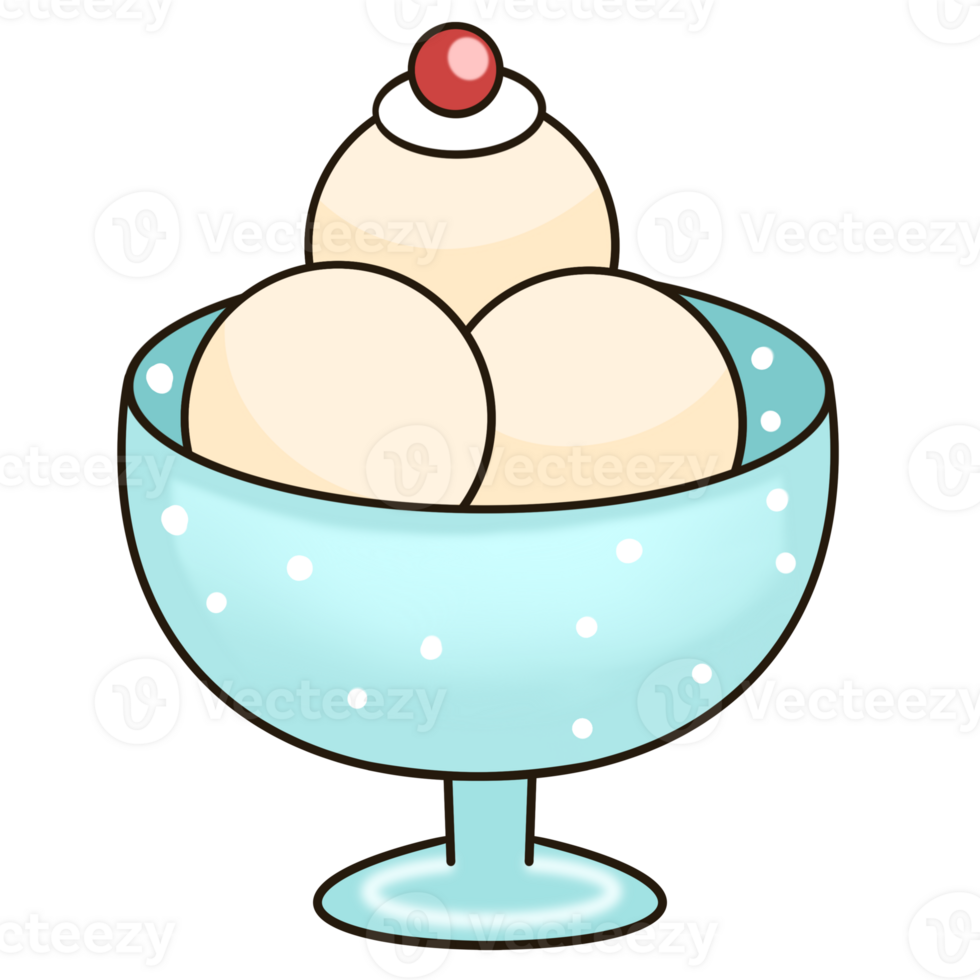Vanilla ice cream in a blue soda cup topped with a cherry. png