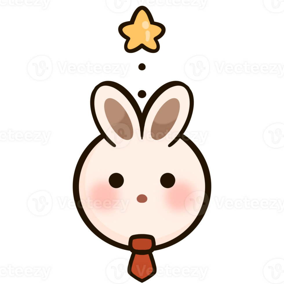 Cartoon cream rabbit star keychain with red tie png