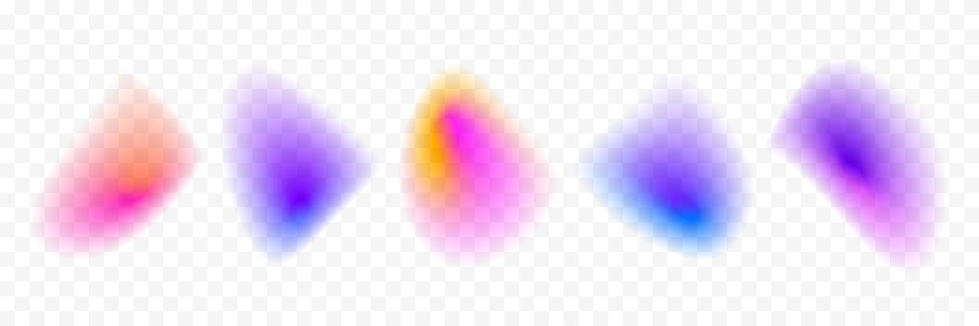 Abstract blurry gradient shape set. Pastel colored liquid blob gradation collection. Y2K blur smooth aura pack. Bright iridescent fluid drop bundle for collage, badge, sticker, template. vector