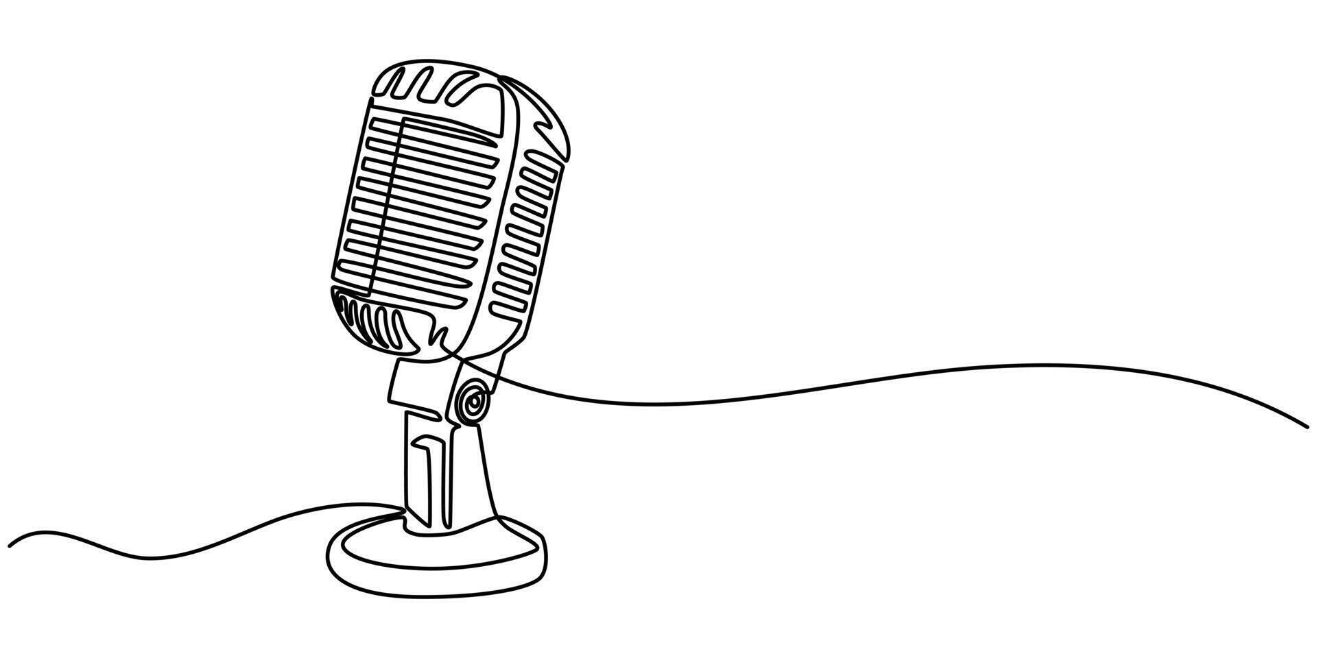 Continuous one line drawing of a microphone, Minimalistic, Voice recording symbol. vector