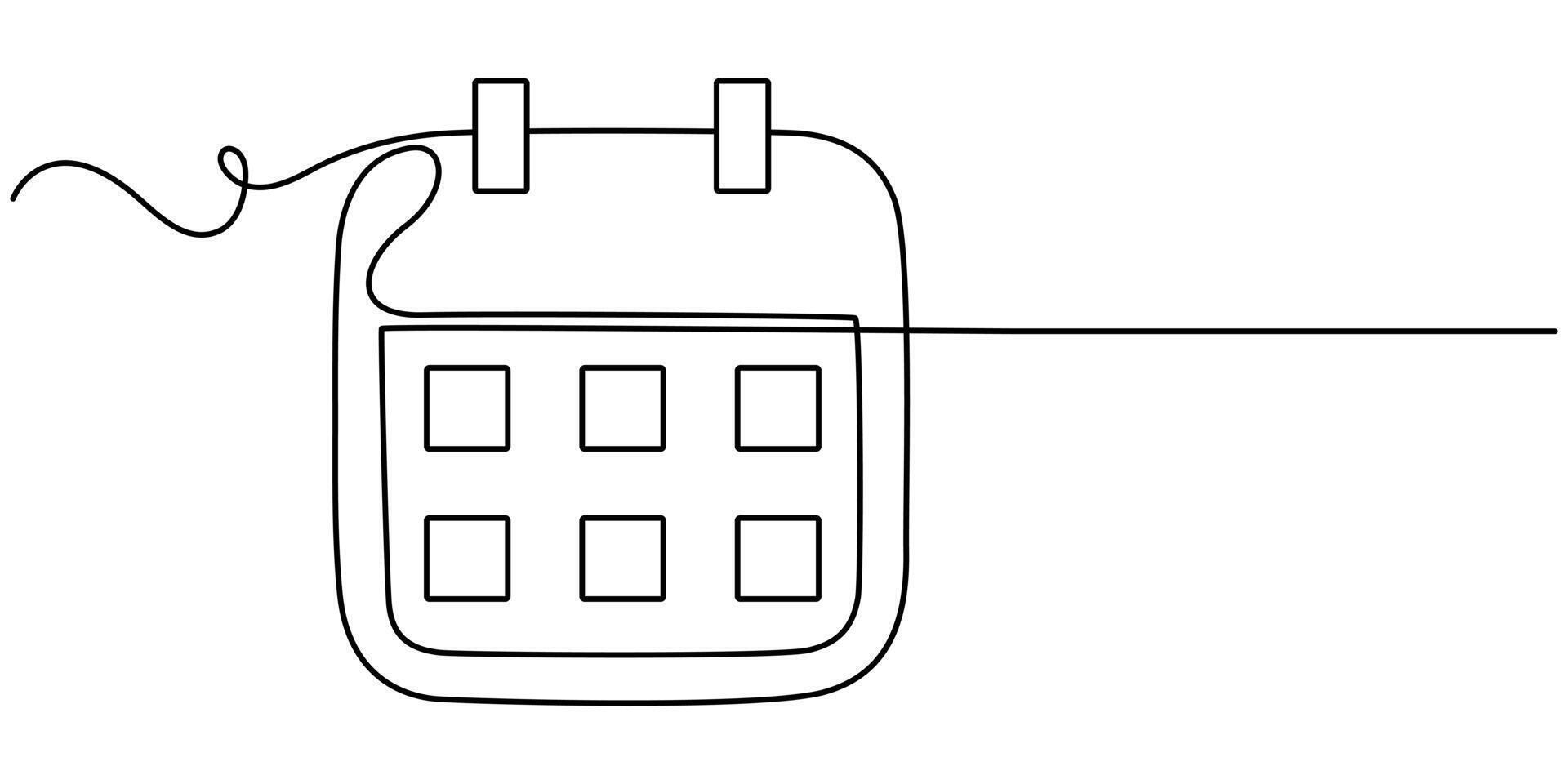 Calendar continuous one line drawing, illustration isolated on white background, Continuous One Line Drawing Time Management Icons Concept, Single Line Illustration vector