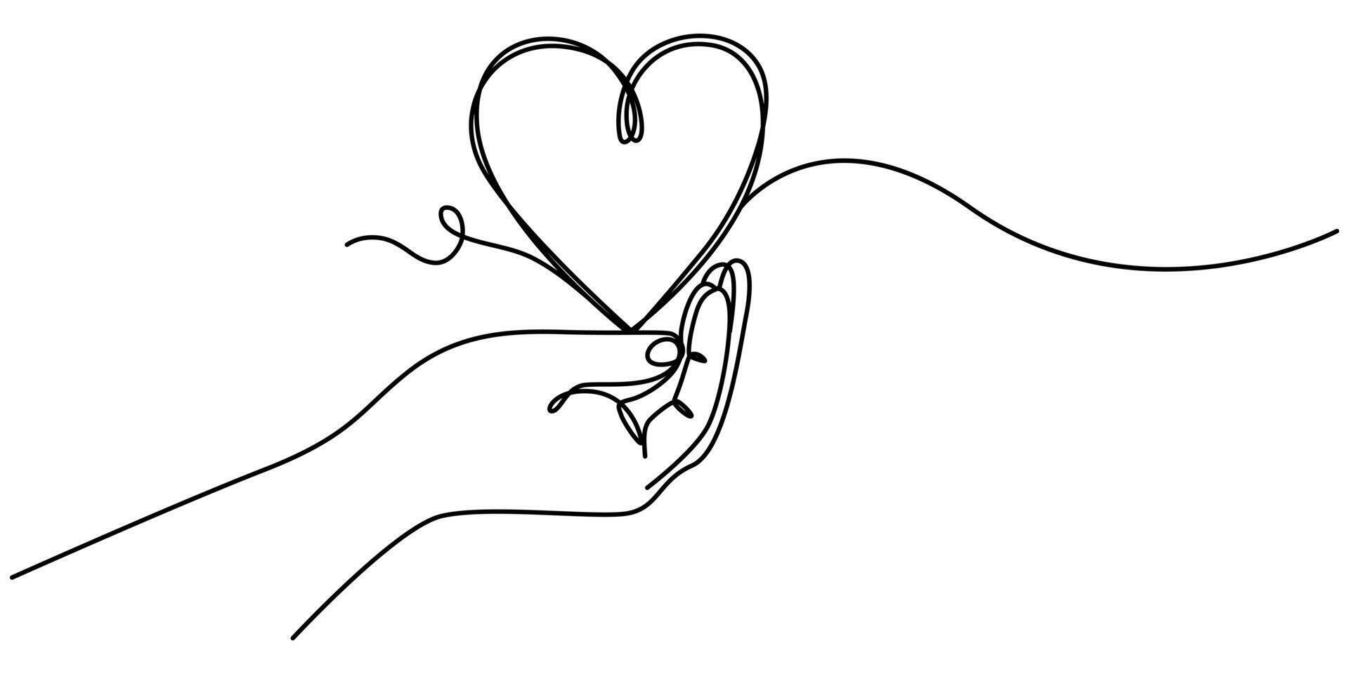 continuous one line drawing of a heart in a hand vector