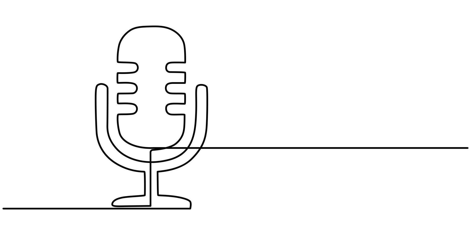 Continuous one line drawing of podcast microphone, Suitable for banner music, webinar, online training, microphone line art style illustration vector