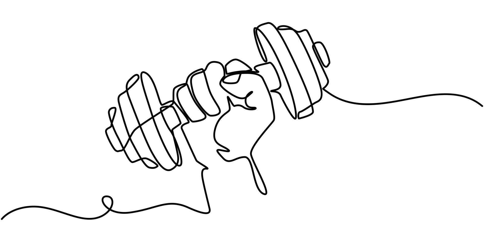 Continuous one line drawing of hand holding dumbell vector