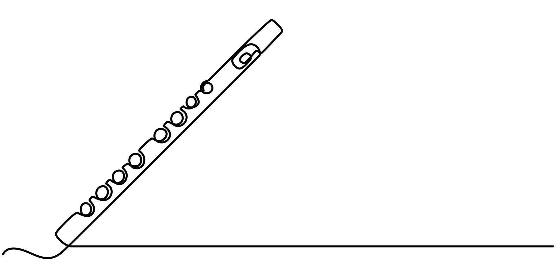 continuous one line drawing krishna flute hinduism sign, isolated contour symbol black illustration vector