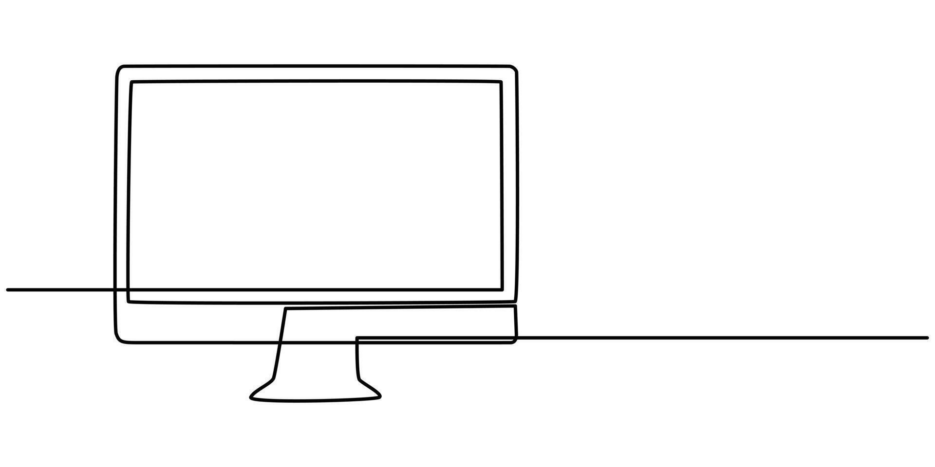 Continuous one line drawing computer monitor, Black and white minimalistic linear illustration isolated vector