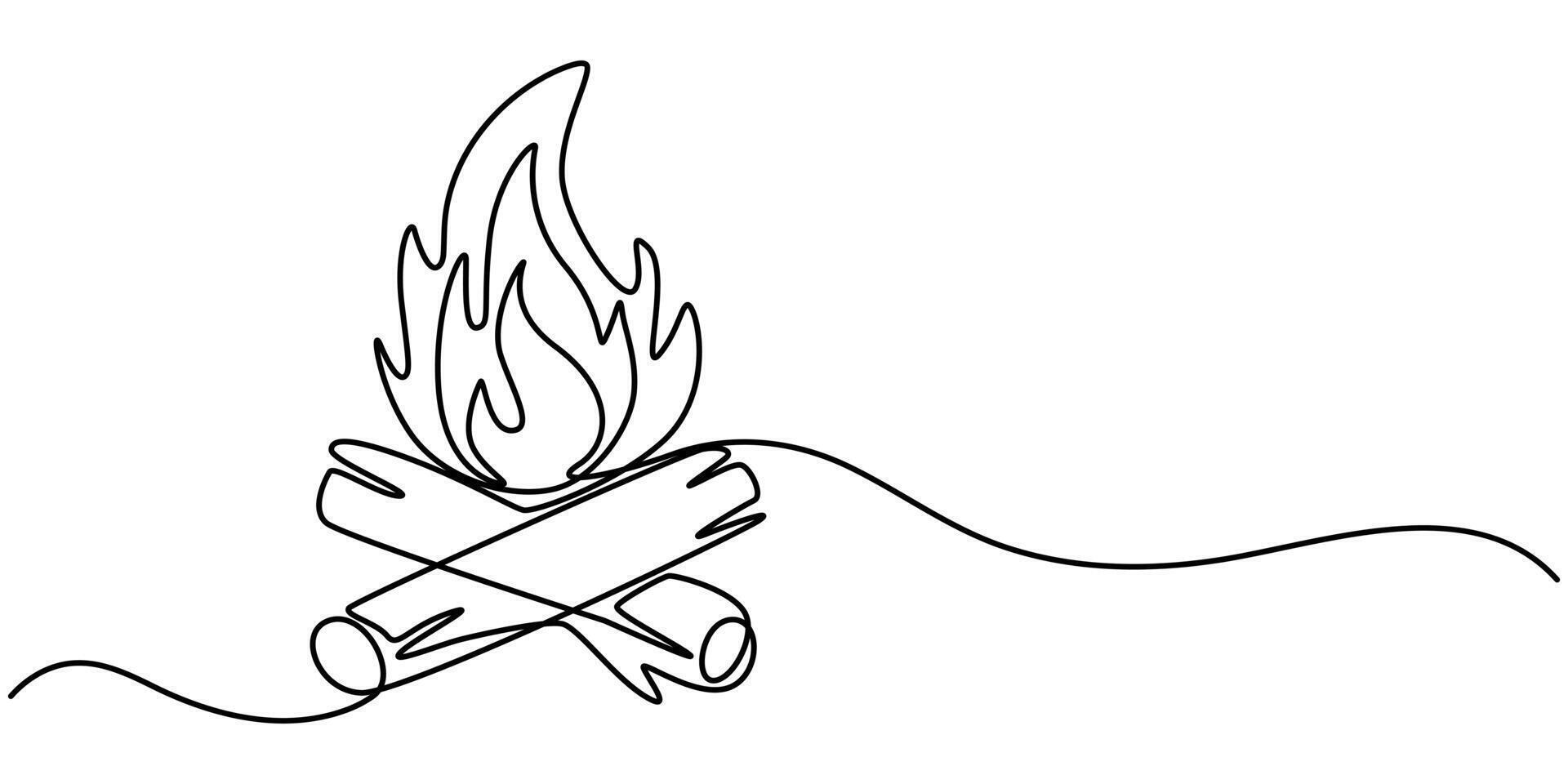 Campfire Continuous one line drawing vector