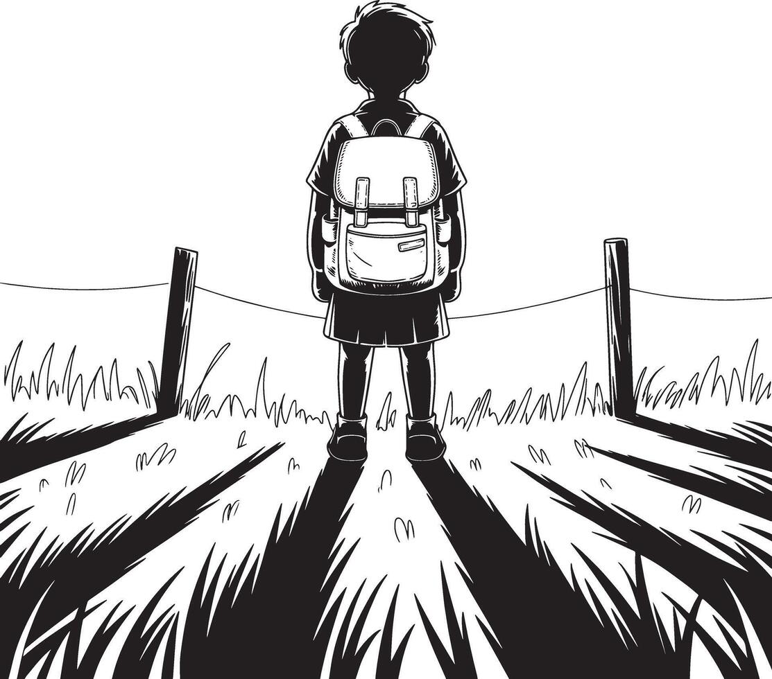 Silhouette of a Child Standing Alone in Nature vector