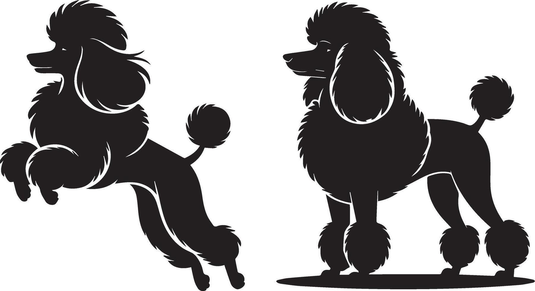 Poodle Dog Silhouettes in Motion and Standing Pose Art vector