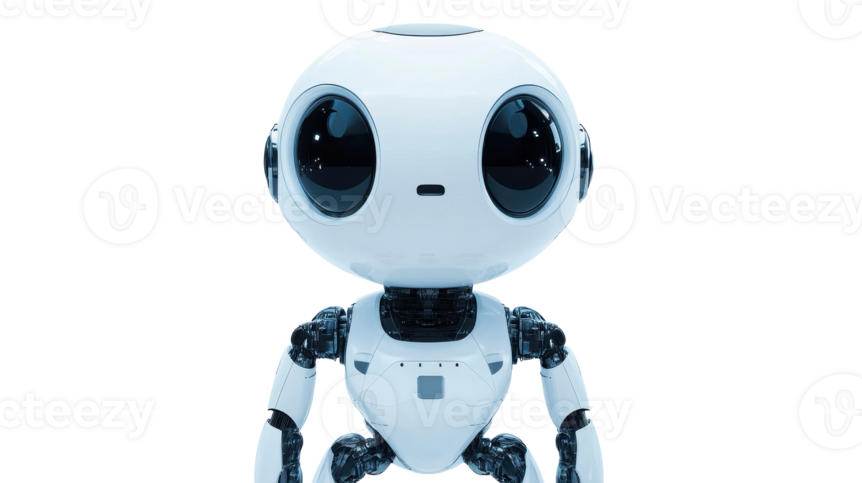 Interactive robot with large eyes and a sleek design located in a futuristic environment png