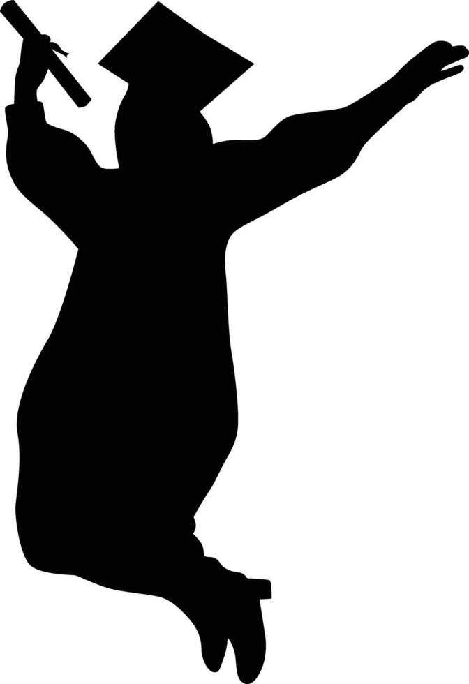 Jumping pose holding graduation certificate silhouette vector