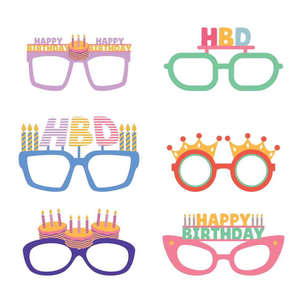 Happy Birthday Glasses Cartoon Flat Design Illustration vector