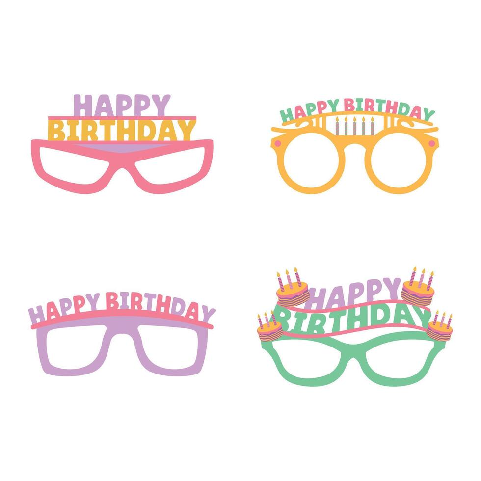 Set Happy Birthday Glasses Cartoon Flat Design Illustration vector