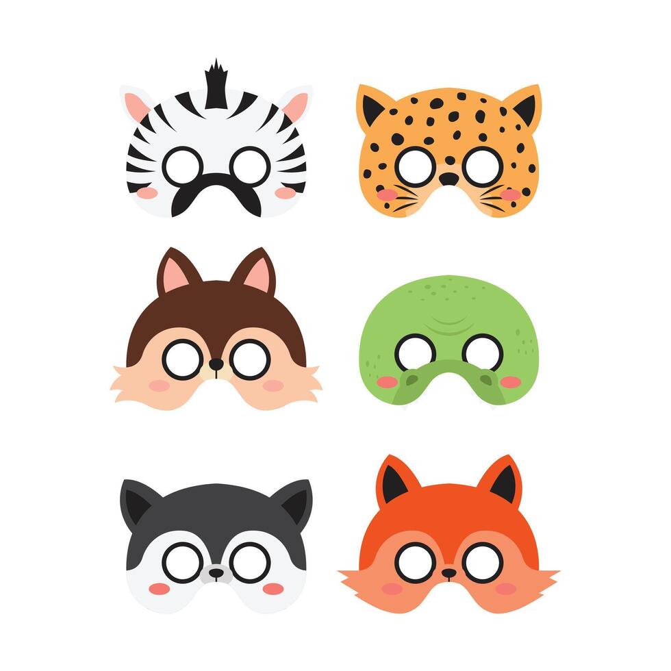 Set Animal Face Mask Flat Design Cartoon Icon Illustration vector