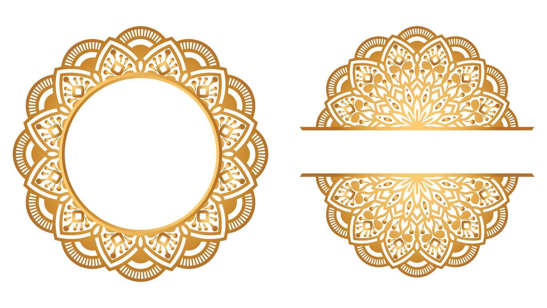 Indian flower mandala art with luxury golden circle frame transparent vintage gold circular pattern circle vector