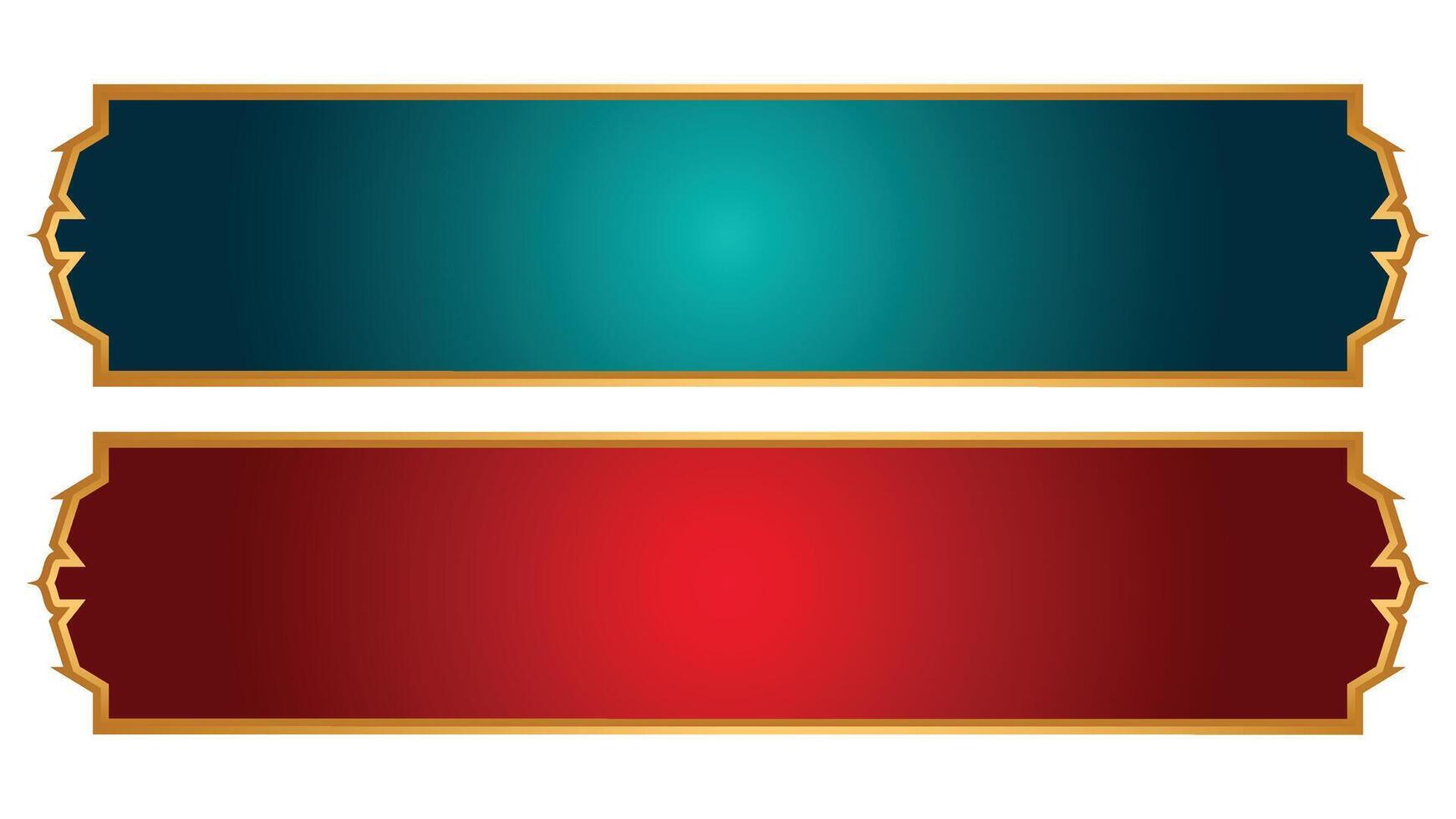 luxury golden arabic islamic text box title frame border set with ornamental illustration red and blue color vector