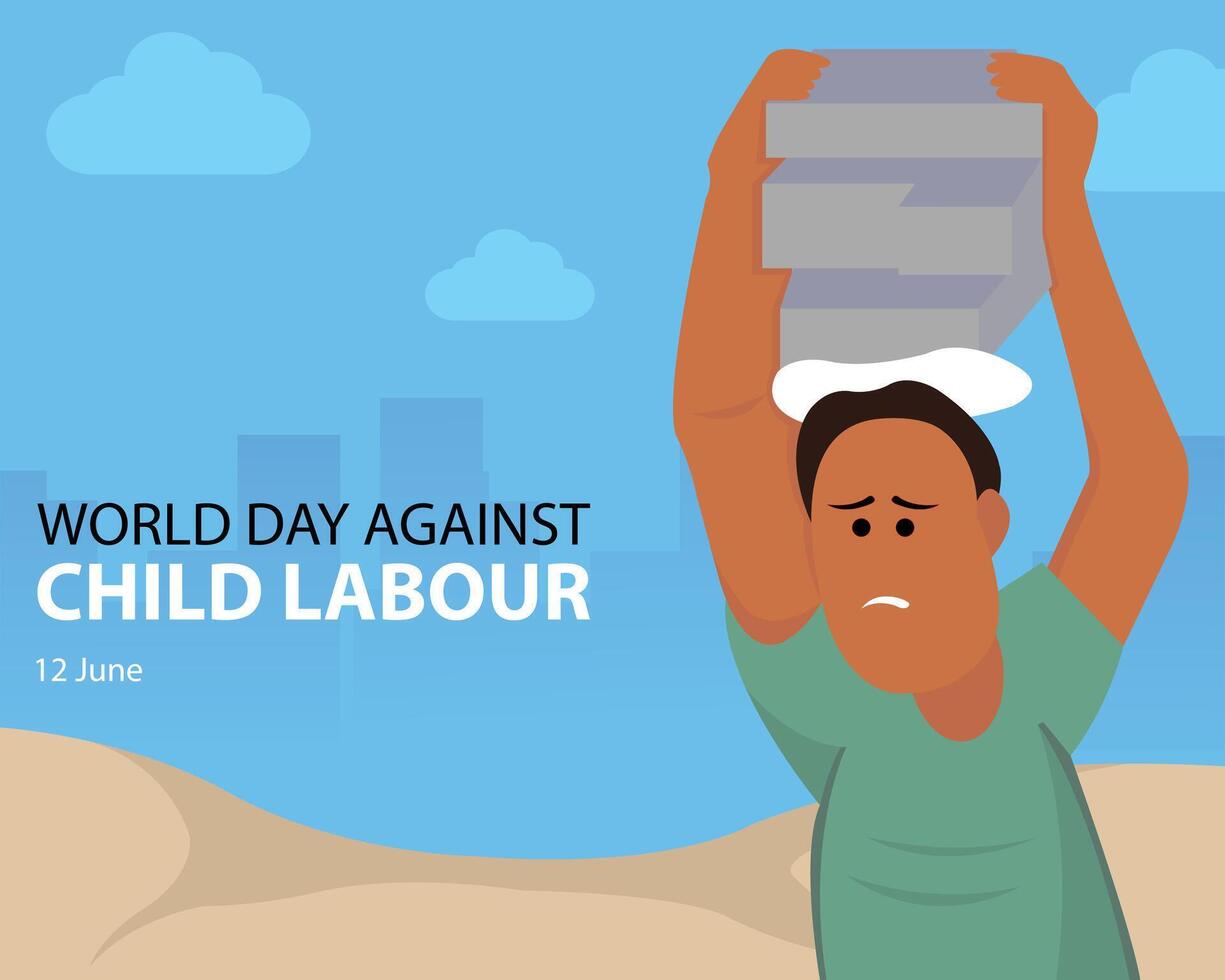 illustration graphic of a child working to lift bricks, perfect for international day, world day against child labour, celebrate, greeting card, etc. vector