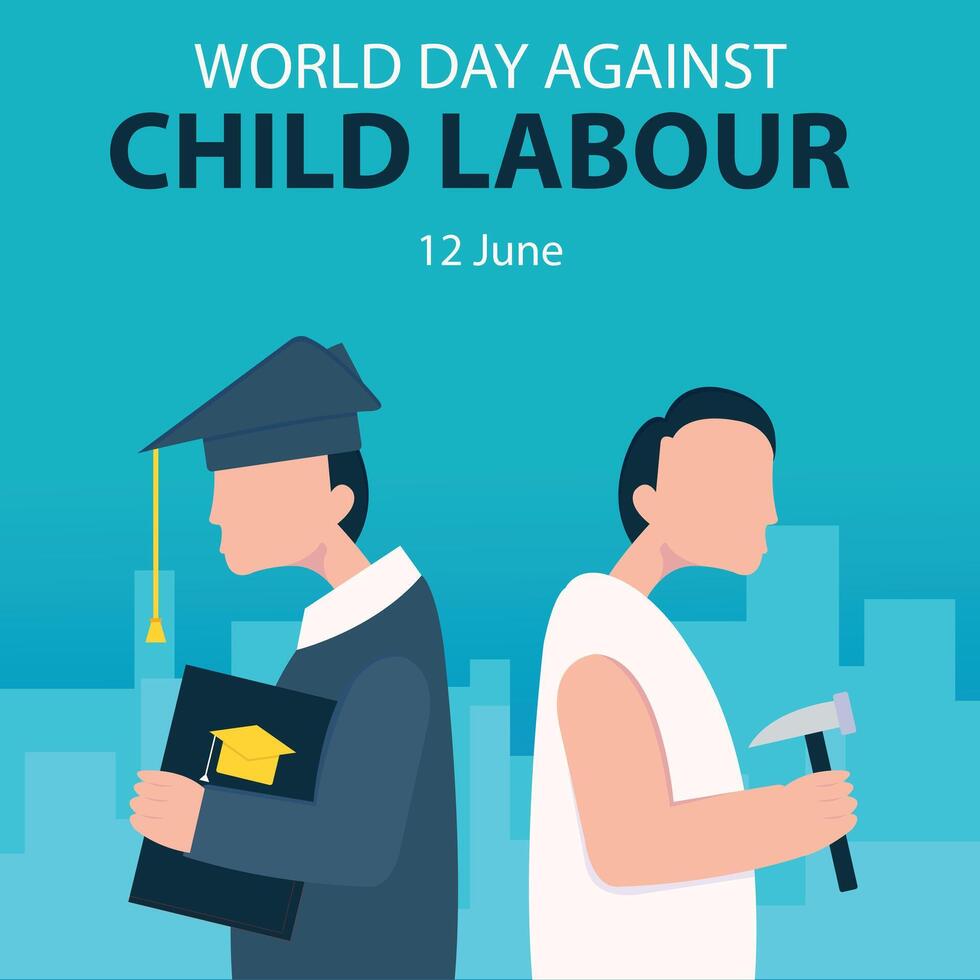 illustration graphic of a child wearing graduation and work clothes, perfect for international day, world day against child labour, celebrate, greeting card, etc. vector