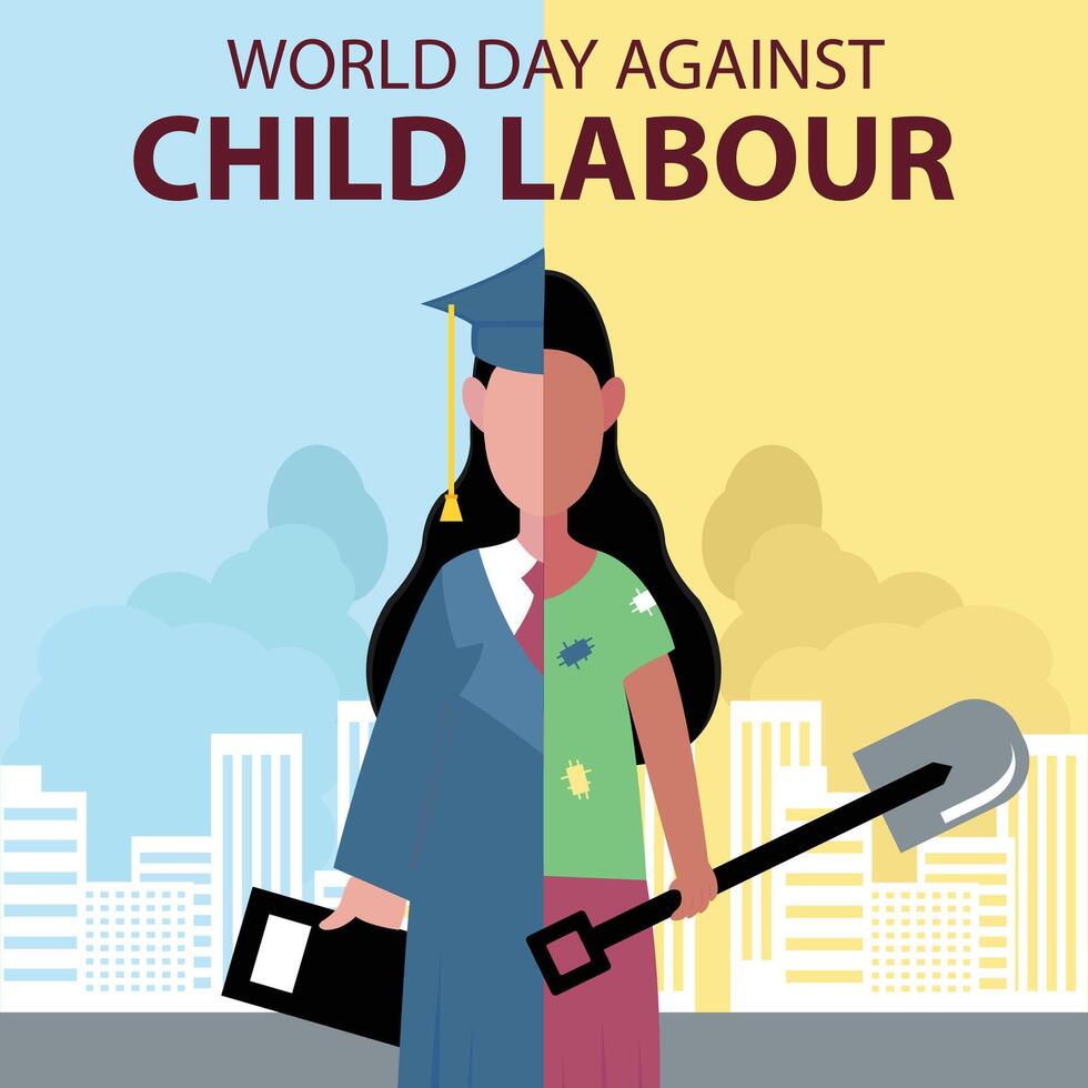 illustration graphic of a child with two different activities, perfect for international day, world day against child labour, celebrate, greeting card, etc. vector
