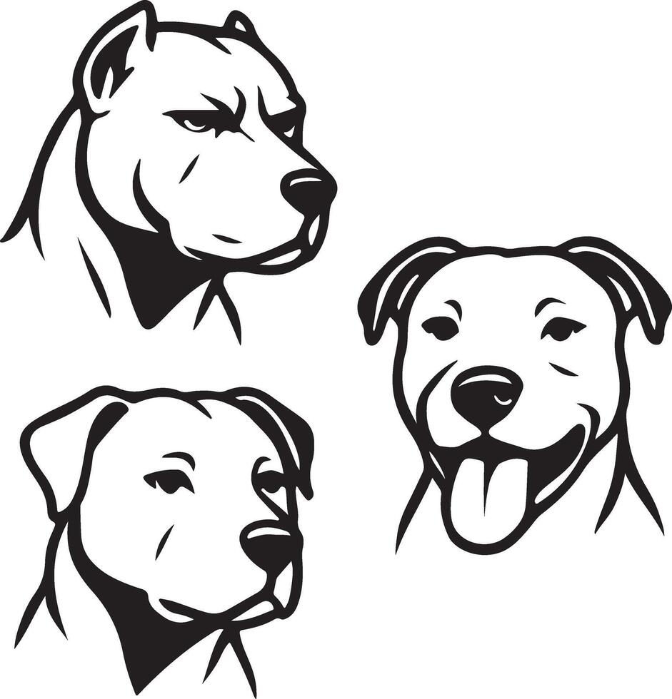 Three dog head designs in black and white vector