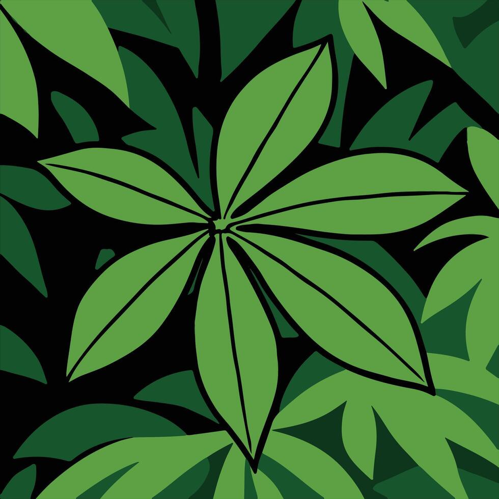 A green leaf is shown in a black background vector