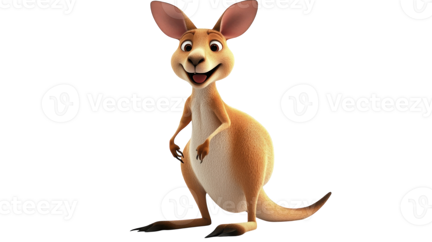 Smiling cartoon kangaroo standing cheerfully in a bright, inviting pose with a playful expression png