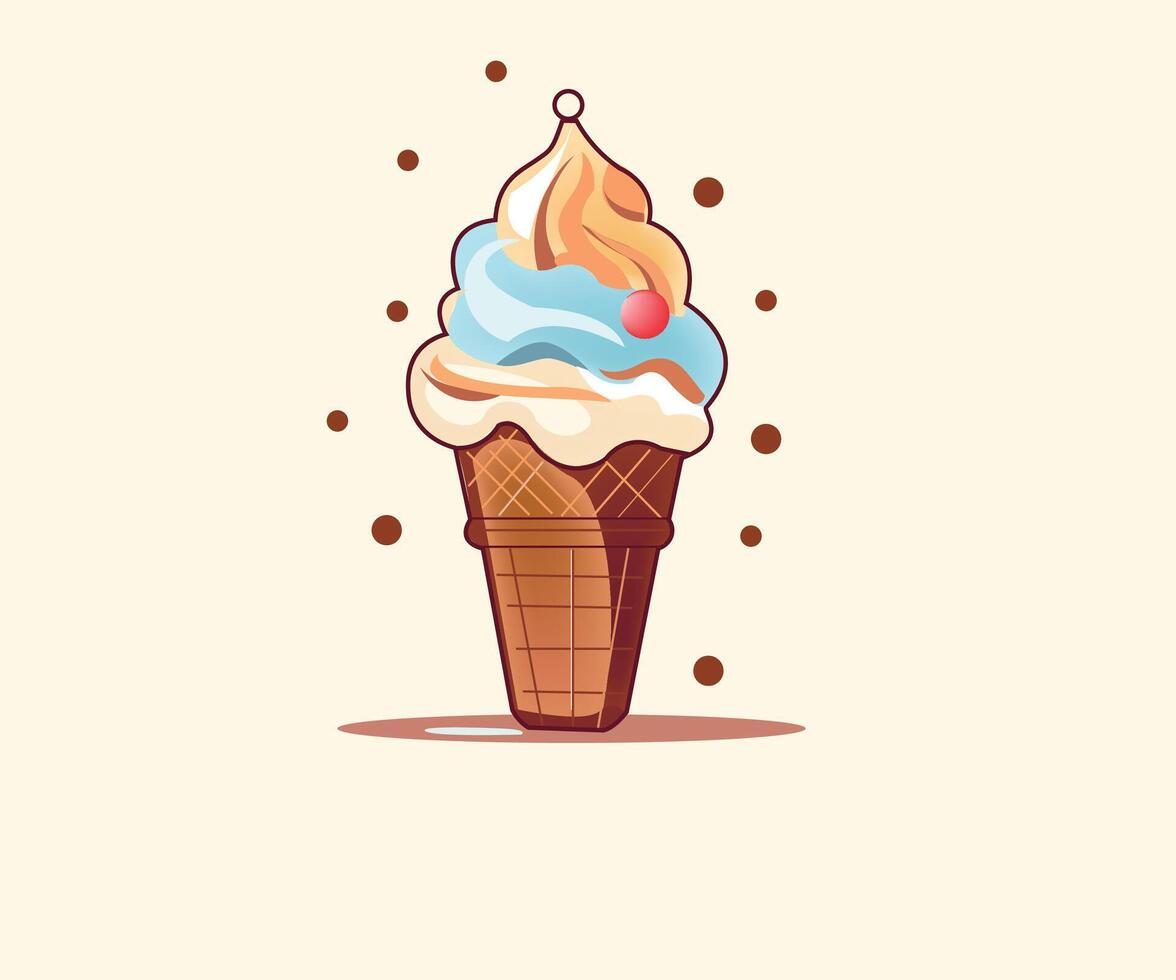 ice cream in a waffle cone illustration vector