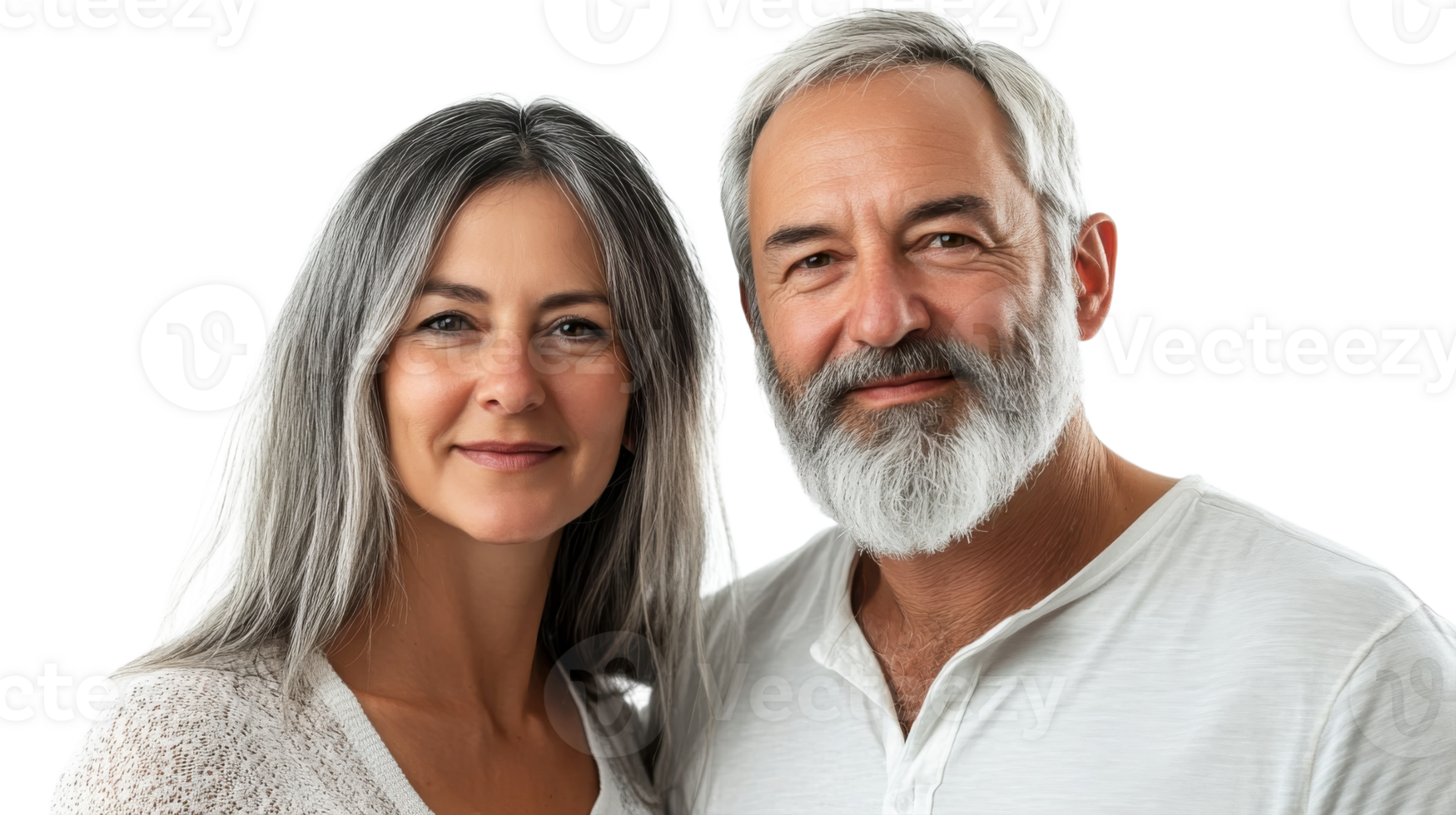 Happy couple with gray hair sharing a moment together in a bright and cozy indoor setting png