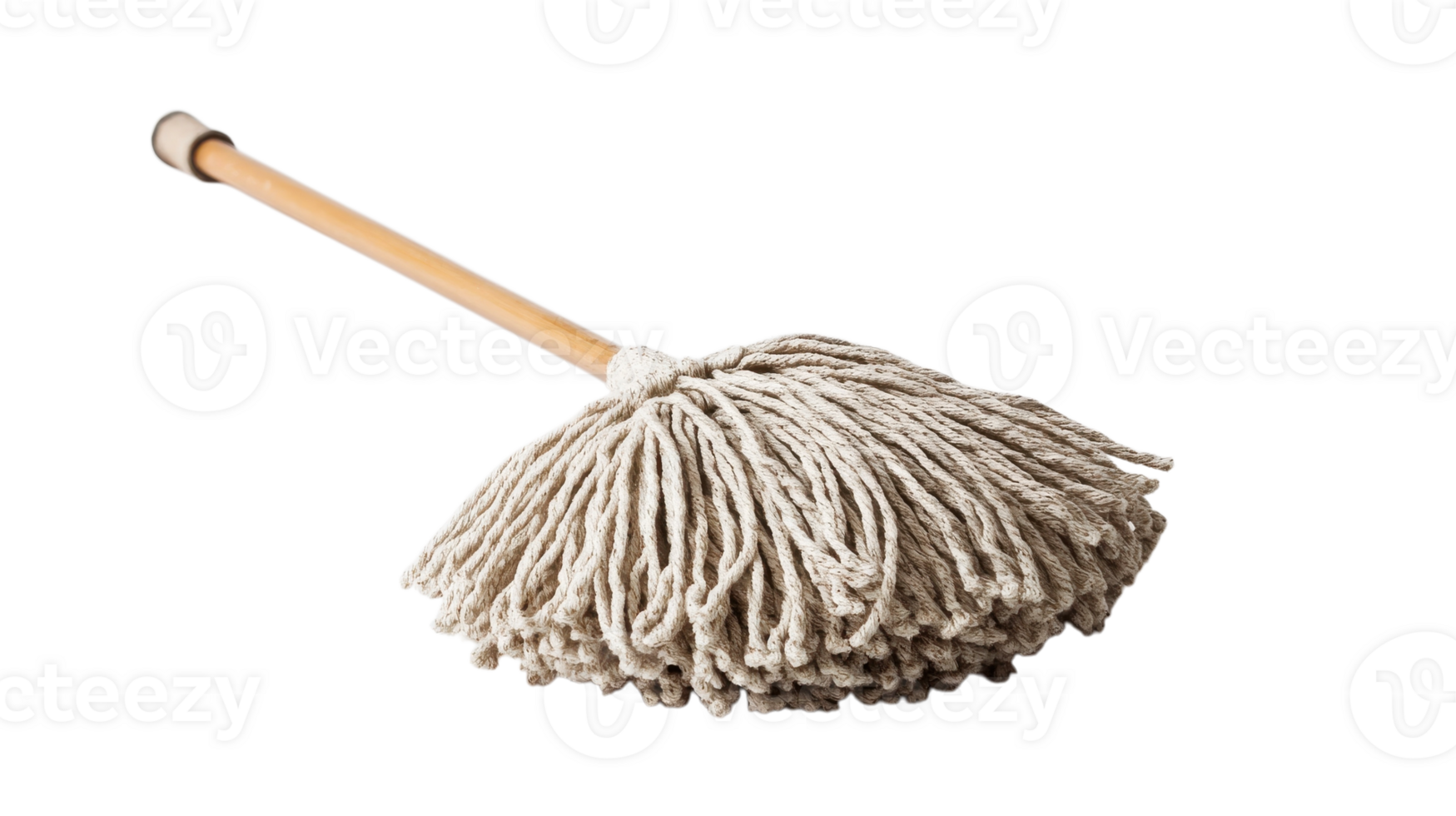 Cleaning tool with cotton head and wooden handle used for household chores and maintenance services png