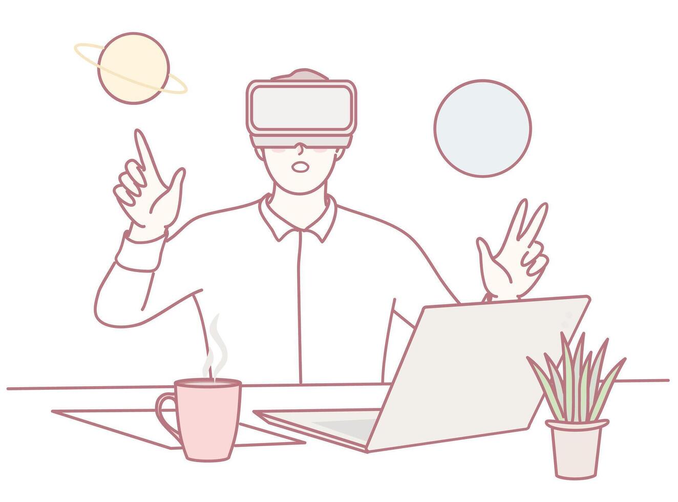A person engaged in immersive virtual reality within the realm of space exploration vector