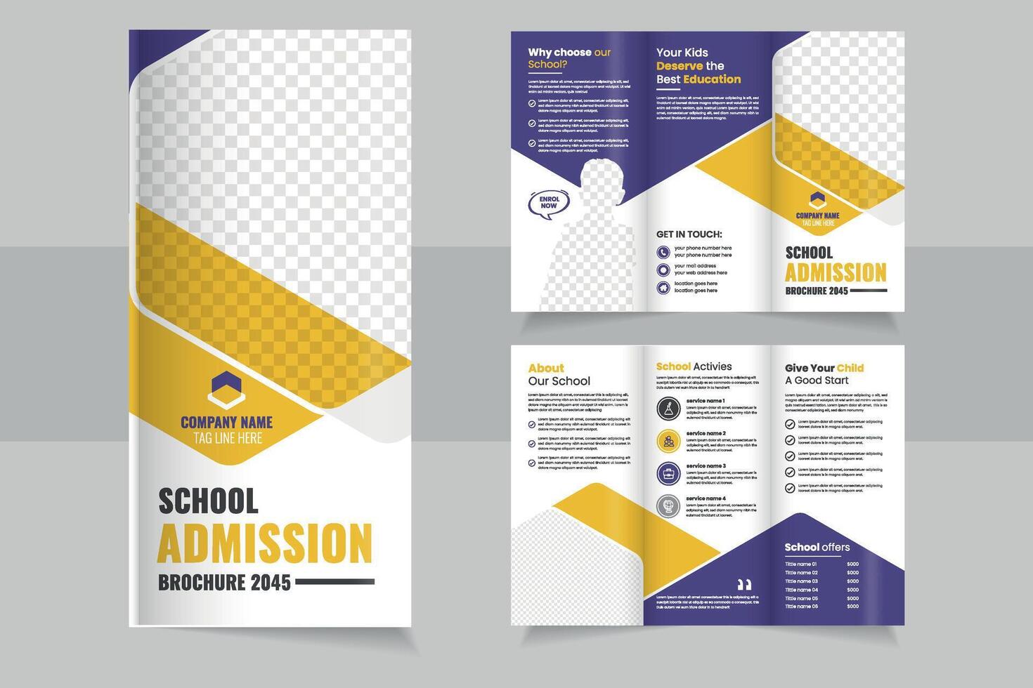 School Admission trifold Brochure Highlighting Educational Benefits and Enrollment Process for Prospective Students and Parents vector