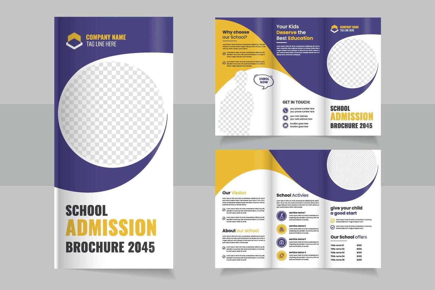 School Admission trifold Brochure Design Showcasing Educational Opportunities for Prospective Students and Parents vector