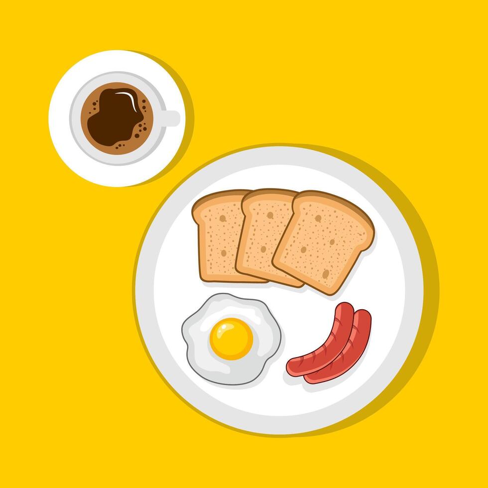 breakfast plate illustration with coffee vector