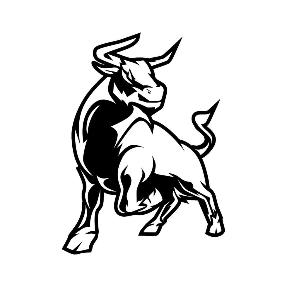 black white bull logo illustration vector