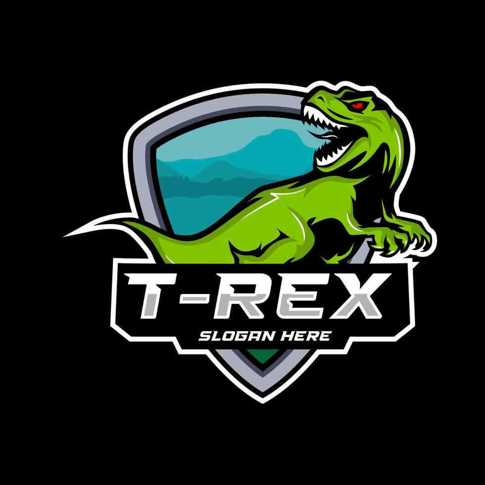 t rex dinosaur gaming logo design vector