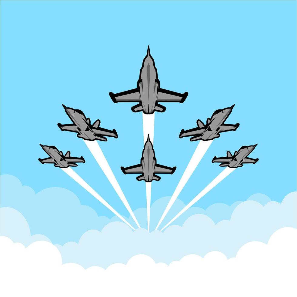 fighter jets formation flying illustration vector