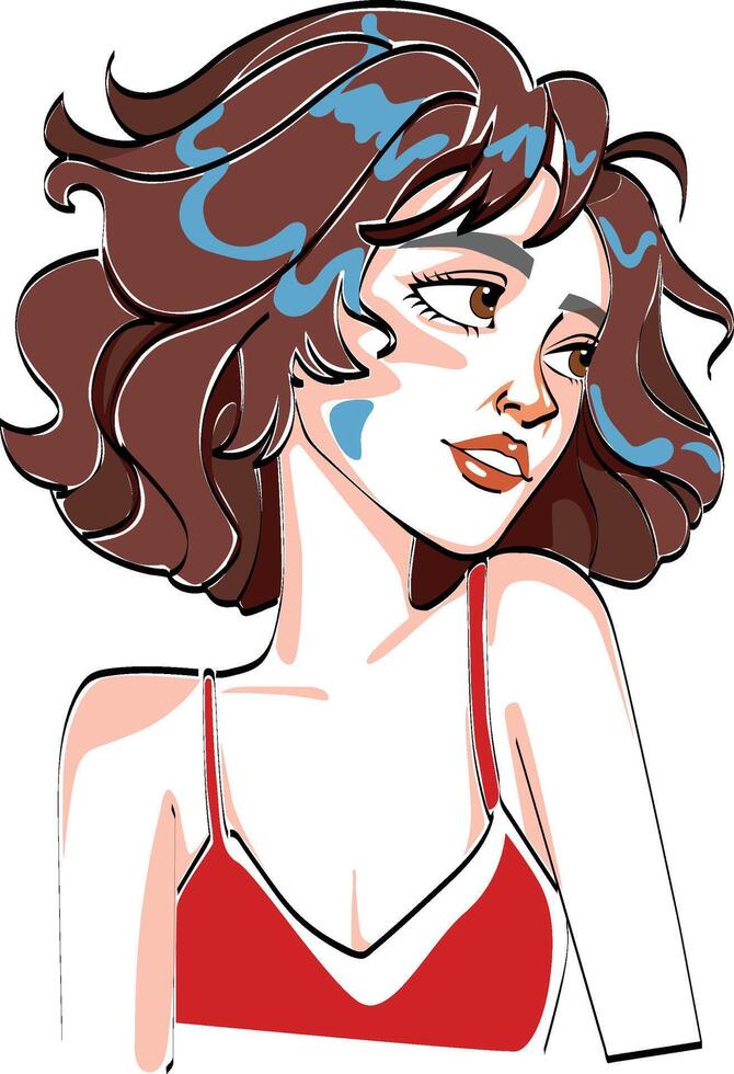 woman looking side art painting sketch style vector