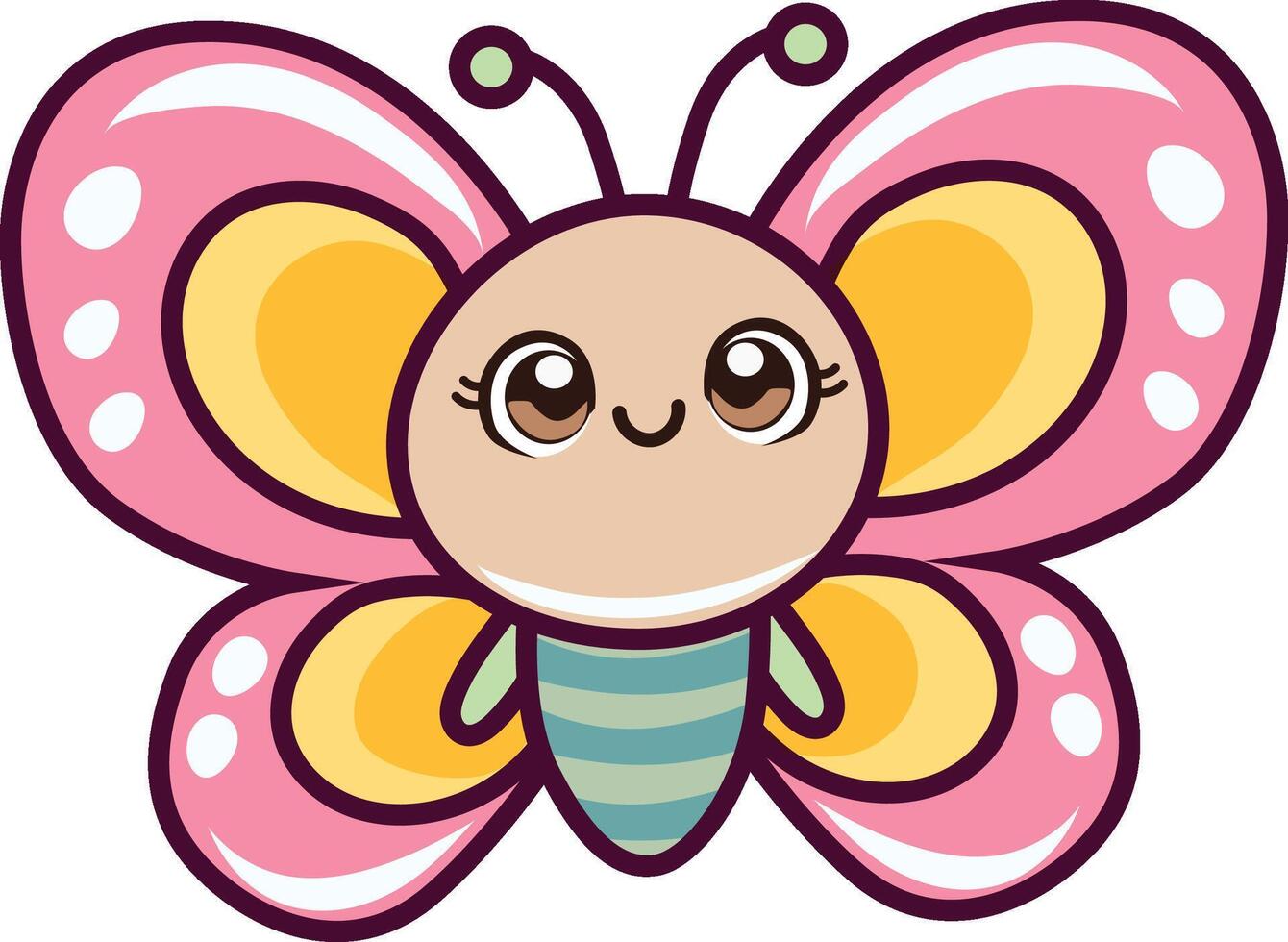 kawaii butterfly smiling cute cartoon vector