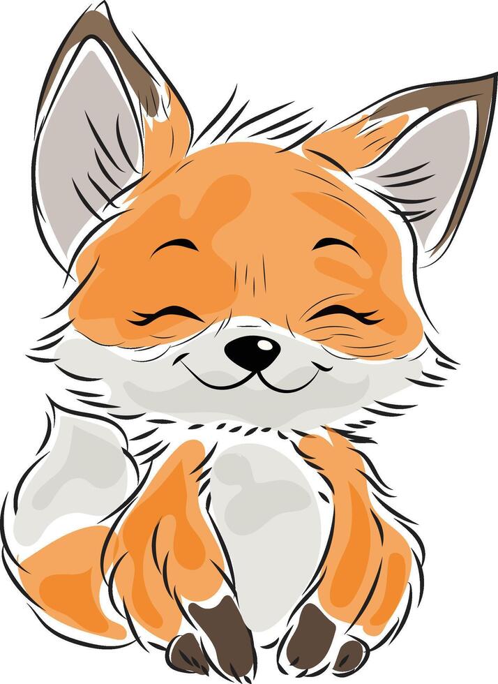 kawaii fox autumn element marker doodle style vector