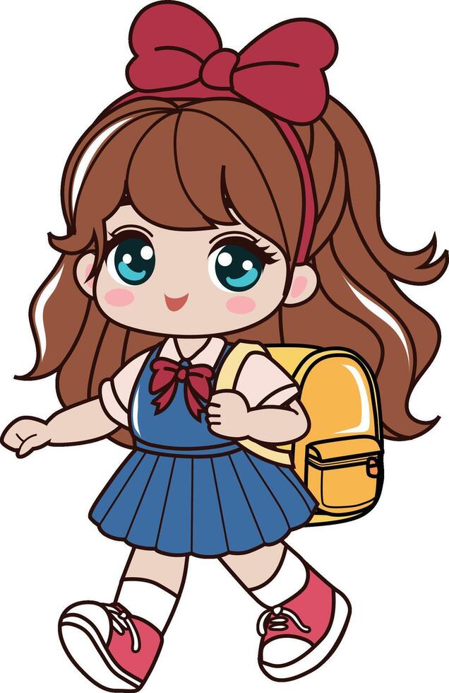 kawaii elementary girl back to school vector
