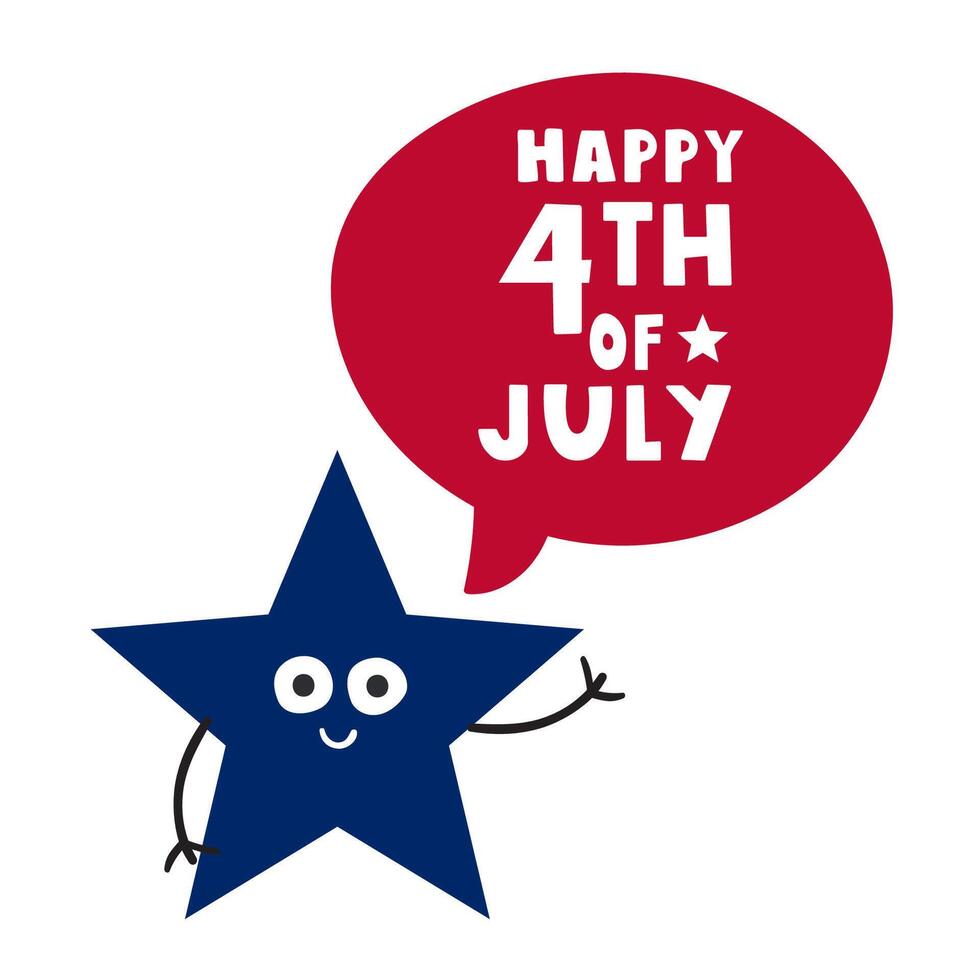 Star. Friendly cute character. Happy 4th of July. Flat illustration on white background. vector