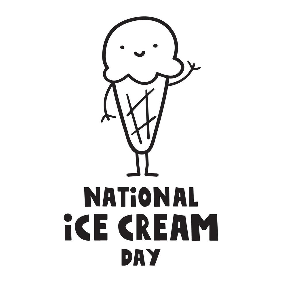 National ice cream day. Character. Ice cream. Outline design on white background. vector
