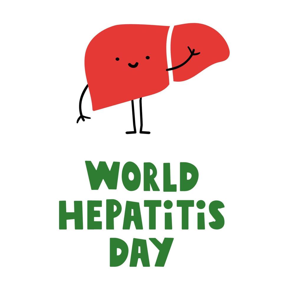 Cute liver character. World hepatitis day. Flat design. illustration on white background. vector