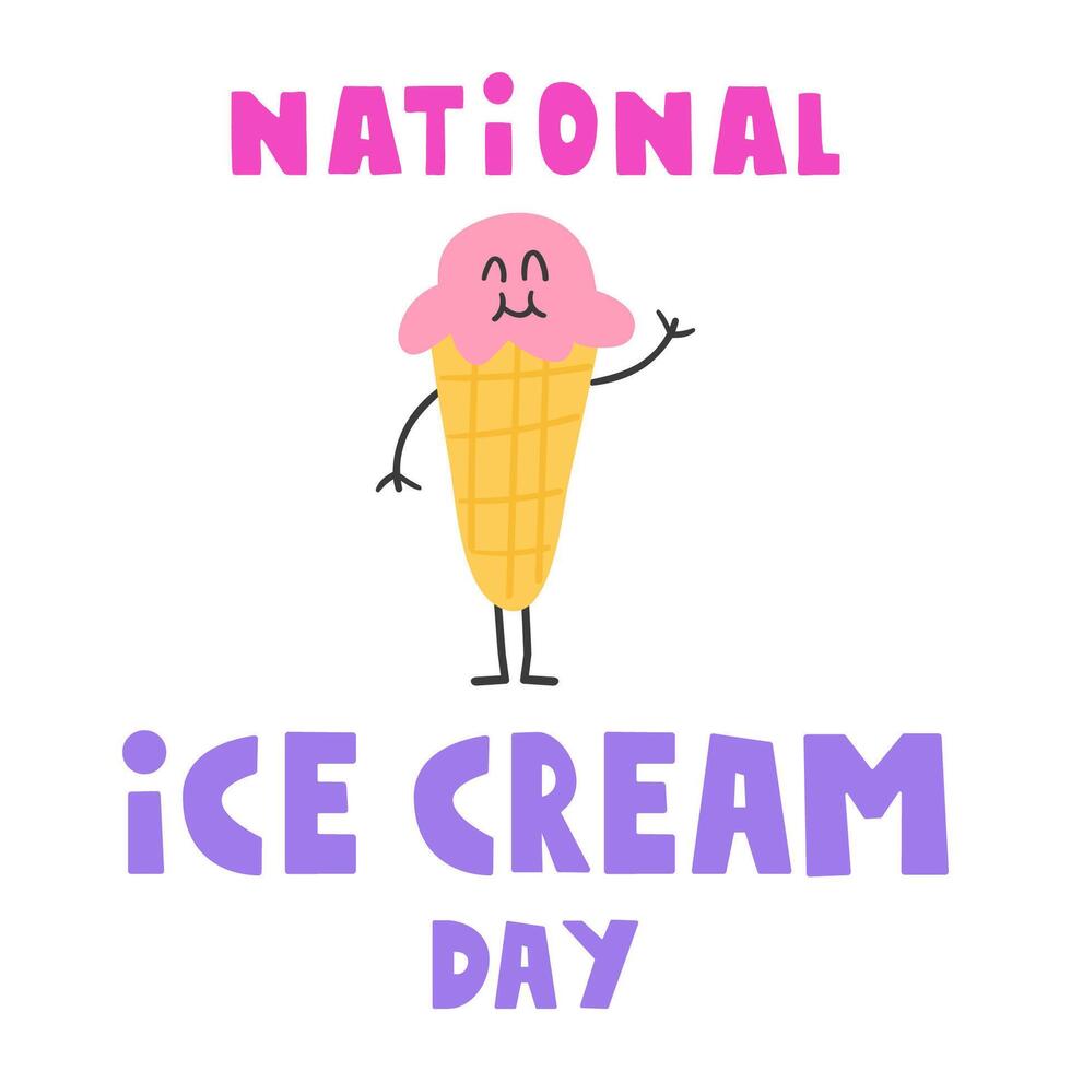 National ice cream day. Happy character. Flat illustration on white background. vector