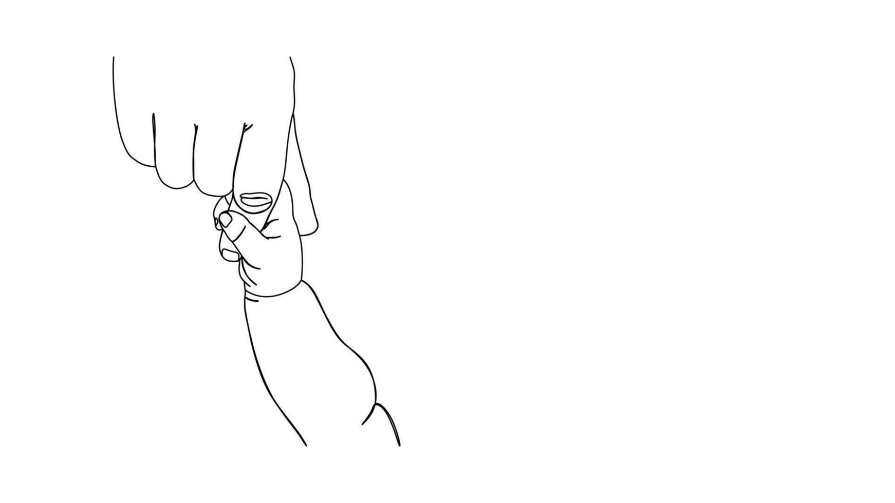 One continuous line drawing of father and newborn baby holding hands. vector