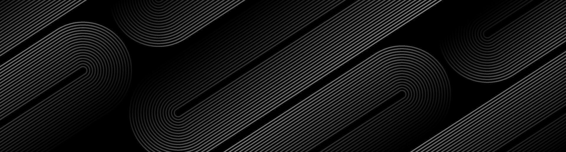 3D black techno abstract background overlap layer on dark space with rounded lines effect decoration. Modern graphic design element stripes style concept for web banner, flyer, card, or brochure cover vector